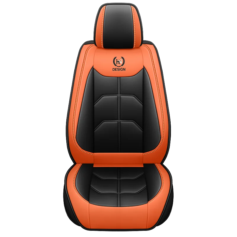 Orange and black universal PU leather car seat covers with a design logo