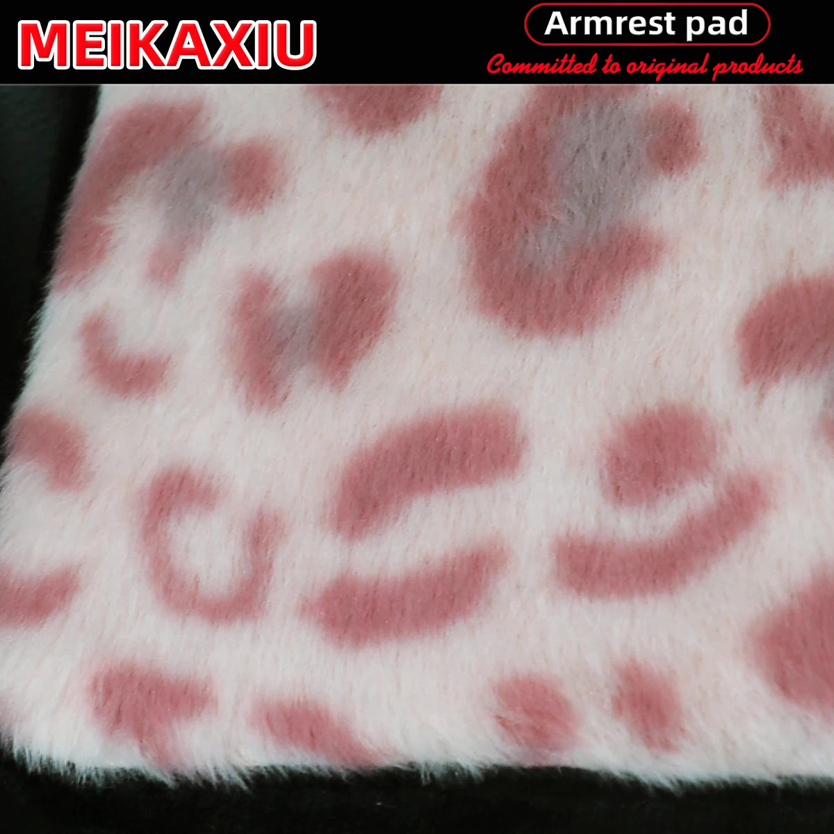 Pink leopard print plush fabric used as an armrest pad cover