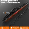 A close-up view of a black wiper blade with a red accent, highlighting its natural rubber material and memory steel sheet.