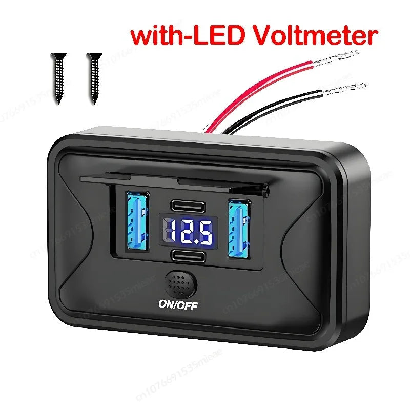 A black electronic device with a digital voltmeter display and on/off switch, shown next to wires.