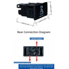 Rear connection diagram showing how to connect the device to the downstream USB port in a vehicle.