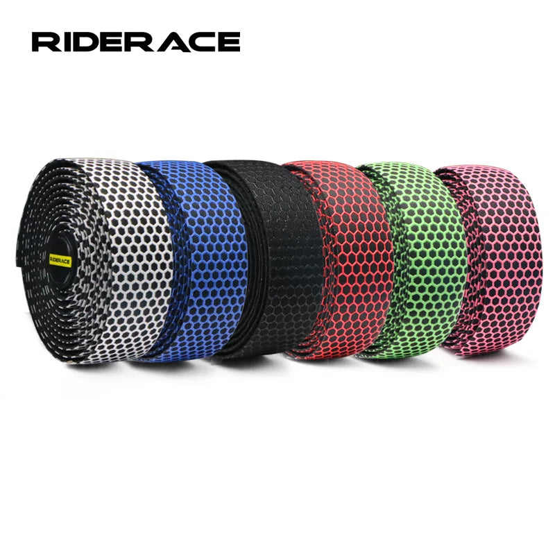 A variety of colorful breathable silica gel handlebar tape rolls displayed side by side.