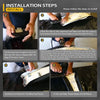 Installation steps for a universal motorcycle seat cover showing how to fit and secure the cover.