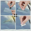 Four steps showing how to use a windshield crack repair kit to fix a scratch on glass.