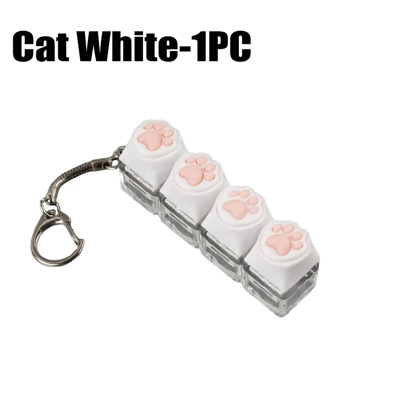 White cat paw shaped LED keyboard keychain fidget stress relief toy