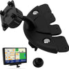 Black 360° rotatable CD slot mount for CarPlay screens and GPS units with a display screen shown below.