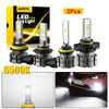 Two pairs of LED fog light bulbs for a car, showing the product and its brightness.