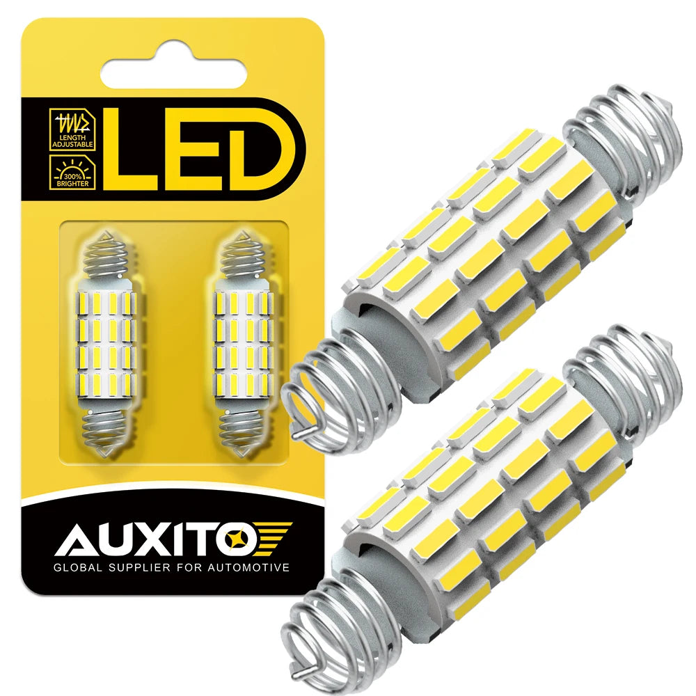 Ein Pack leuchtend gelber LED-Lichter mit silbernen Fassungen und einem schwarzen Verpackungsaufkleber.