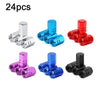A set of 24 aluminum alloy tire valve caps in various colors including silver, blue, red, and black.