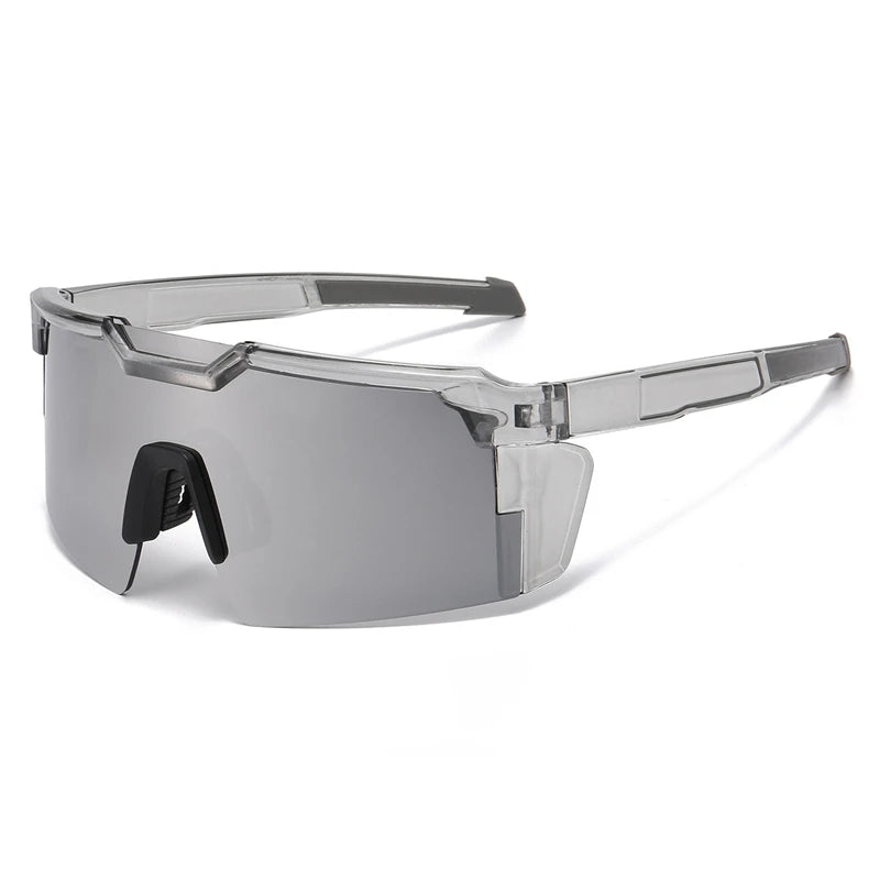 Lunettes de sport pour le vélo argentées avec embouts noirs et branches réglables
