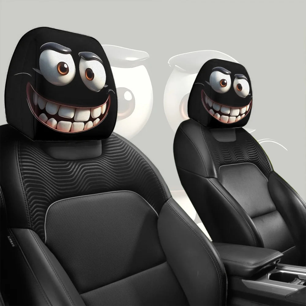 Un juego de dos fundas para la cabeza de coche de dibujos animados divertidas en blanco y negro