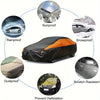 An all-weather car protection cover shown with various features including sunroof, waterproof protection, and scratch resista