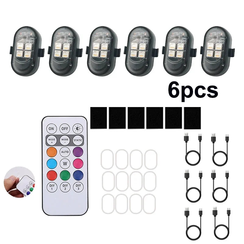 ستة أضواء كاشفة LED متعددة الأنماط لتحذير المركبات، تشمل أوضاع وموصلات سلك.