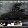 Four windproof designs with CAR cover gust straps shown on a black car.