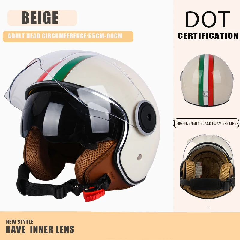 Beige DOT-zertierter Offenhelm mit schwarzem Visor und Innenlinse