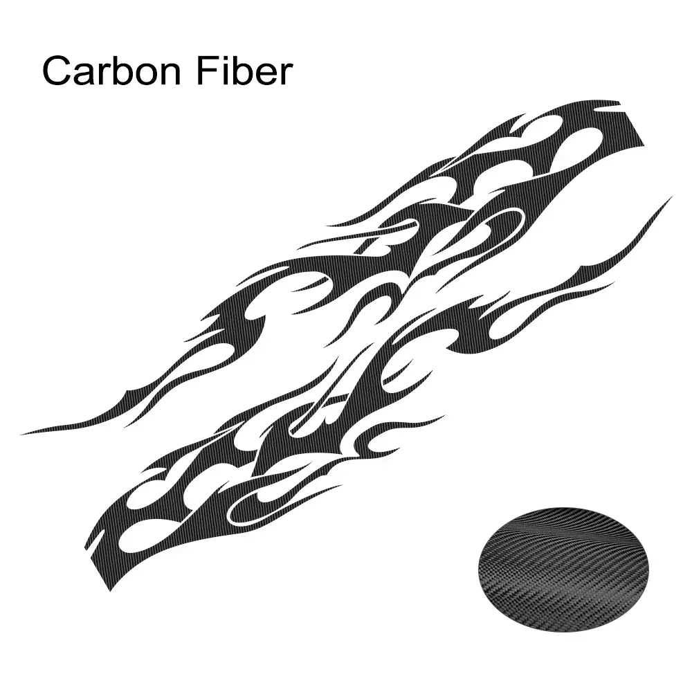 A black carbon fiber flame design graphic.