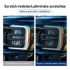 Before and after installation of scratch resistant paint protection film on a truck headlight.