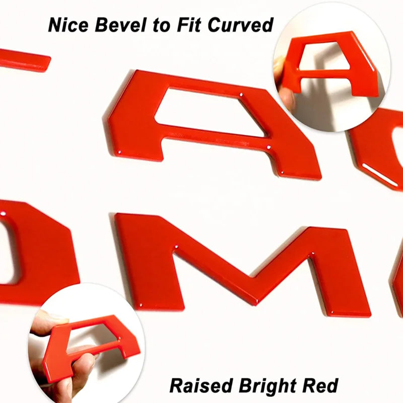 Red 3D letter covers, including A and M, designed to fit curved surfaces.
