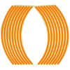 Reflective wheel rim strips for motorcycles and cars, featuring orange vertical stripes.