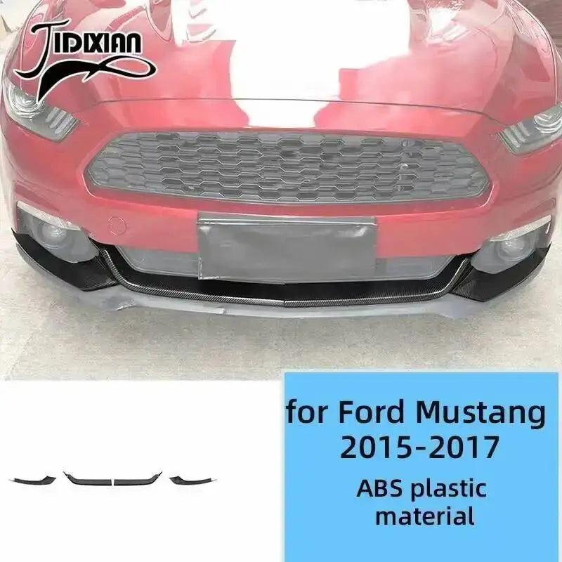 A red Ford Mustang grille and front bumper assembly for 2015-2017 models made of ABS plastic material.