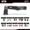 A black cordless mini car detail polisher tool and various included accessories for car care.