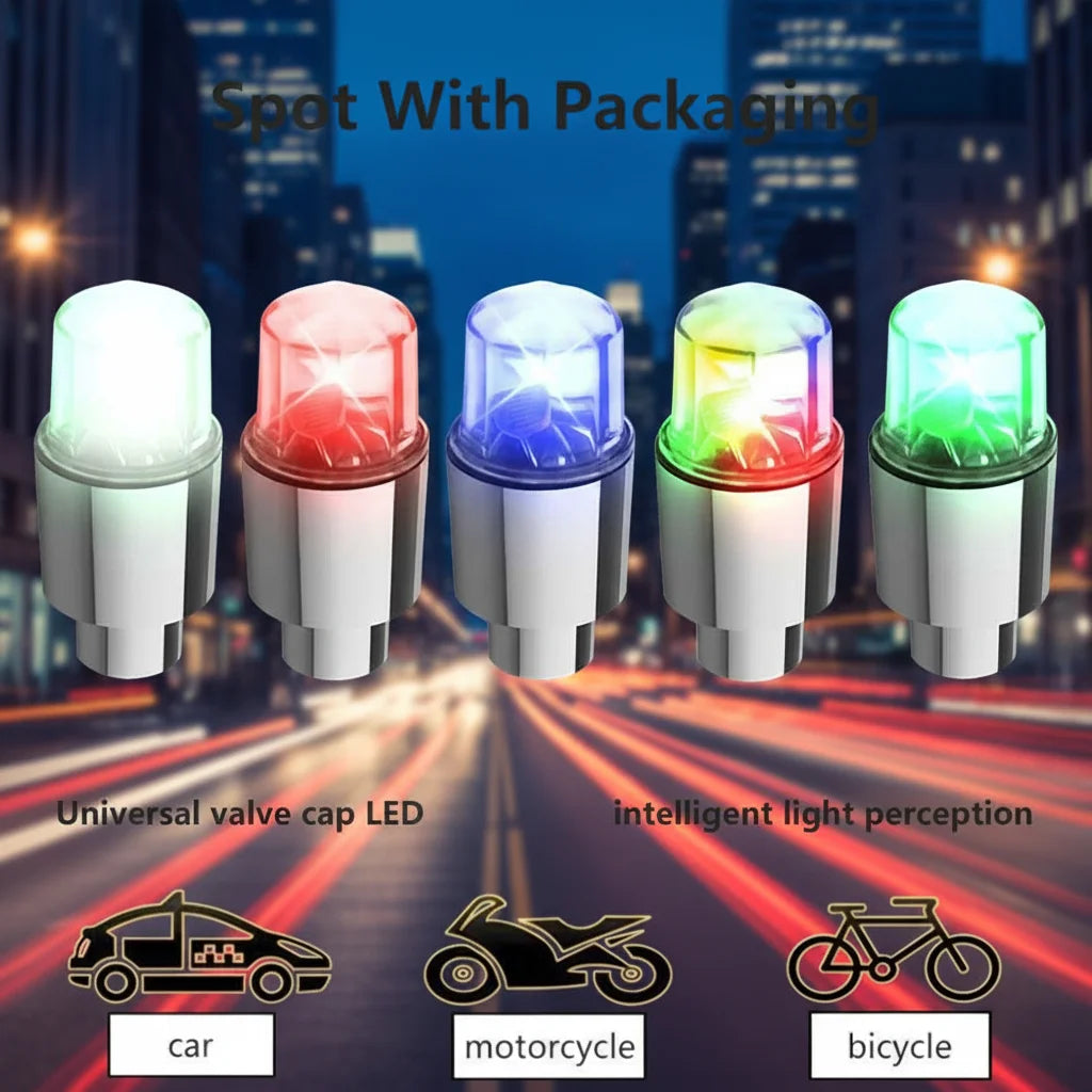 Four types of LED light perception units shown for car, motorcycle, and bicycle use.