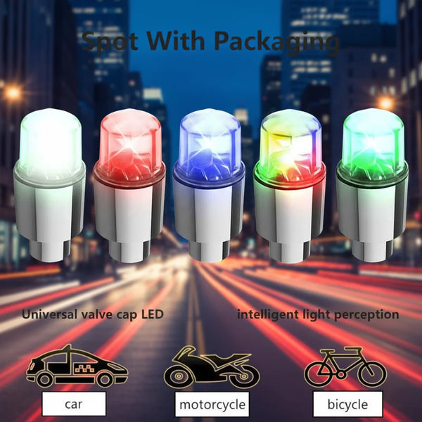 Four types of LED light perception units shown for car, motorcycle, and bicycle use.