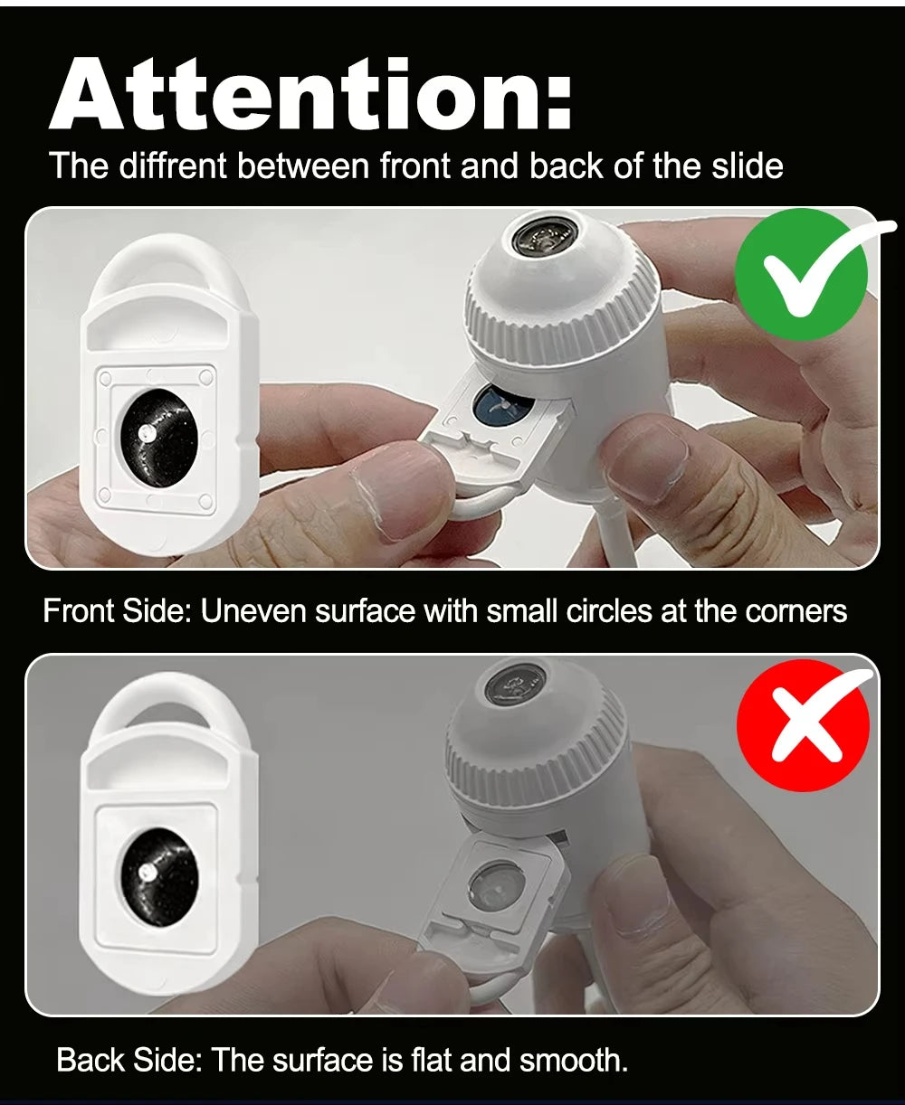Comparison showing the front and back of a slide projector night light, highlighting surface differences.