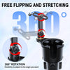 A close-up view of an adjustable cup holder phone mount demonstrating 360 degree rotation and flexibility.