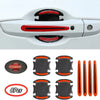 Set of eight reflective protection stickers for car door handles in black and orange.