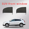 Two black SUV front window sun shades shown next to a white SUV.