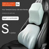 A close-up view of a light gray ergonomic neck and back support cushion for a chair.