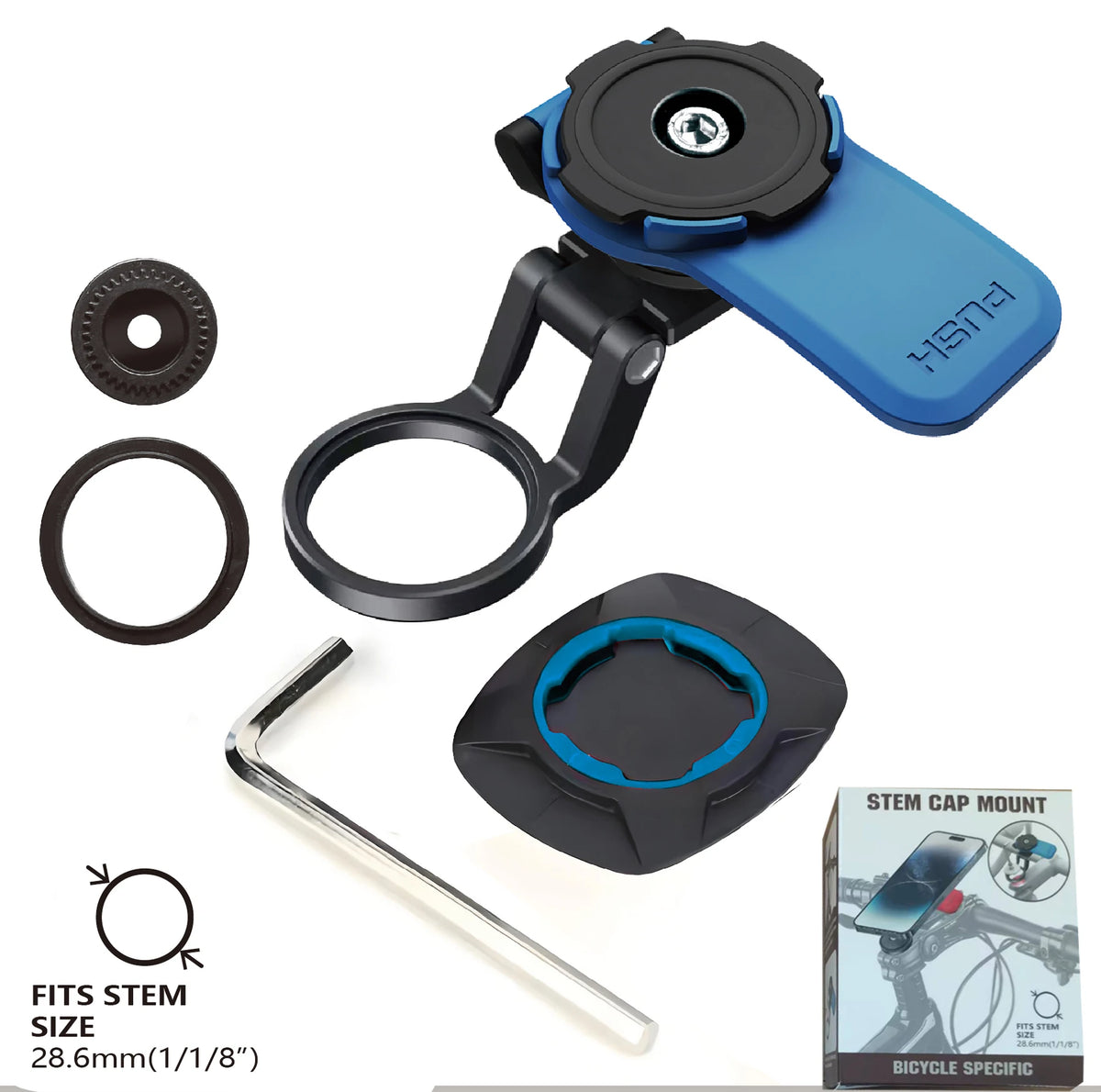 A universal motorcycle phone mount featuring a clamp and a mounting plate for smartphones.