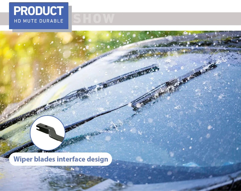 Close-up of a car windshield showing wiper blades interacting with water droplets, highlighting the interface design.
