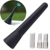 Black universal car roof antenna with mounting screws shown next to it.