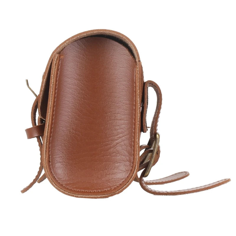 Brown premium PU leather motorcycle handlebar saddlebag with leather straps