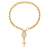 Gold decorative car steering wheel rosary with a crucifix pendant