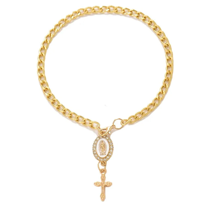 Gold decorative car steering wheel rosary with a crucifix pendant