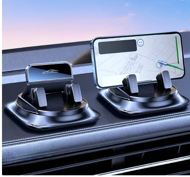 Support de téléphone pour voiture rotatif noir à 360° avec smartphone affiché.
