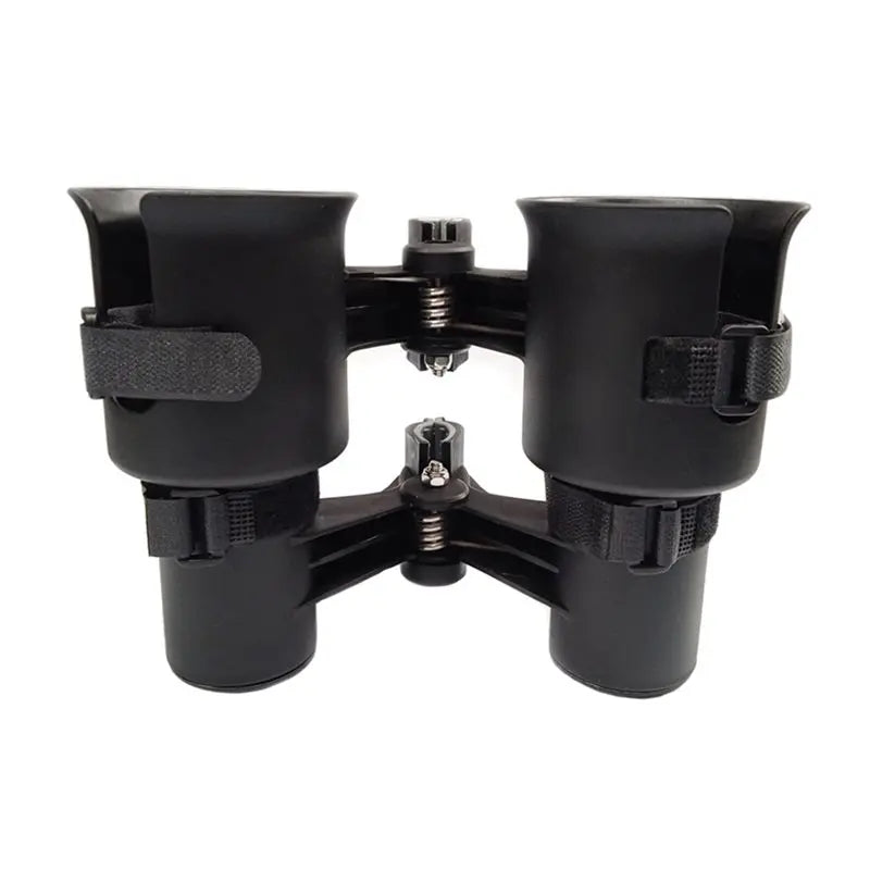 Black versatile drink holder clamp with adjustable grip for photography and field work