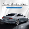 A silver sedan shows the front, side, and rear windows with a privacy film applied for protection and thermal insulation.