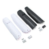 Motorcycle front fork guard kit showing black and white protective covers and mounting hardware