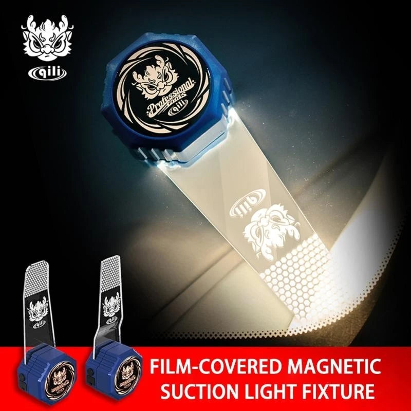 Filmüberzogenes magnetisches Sauglicht für Schneiden, gezeigt mit einer blauen Lichtquelle und Befestigung.