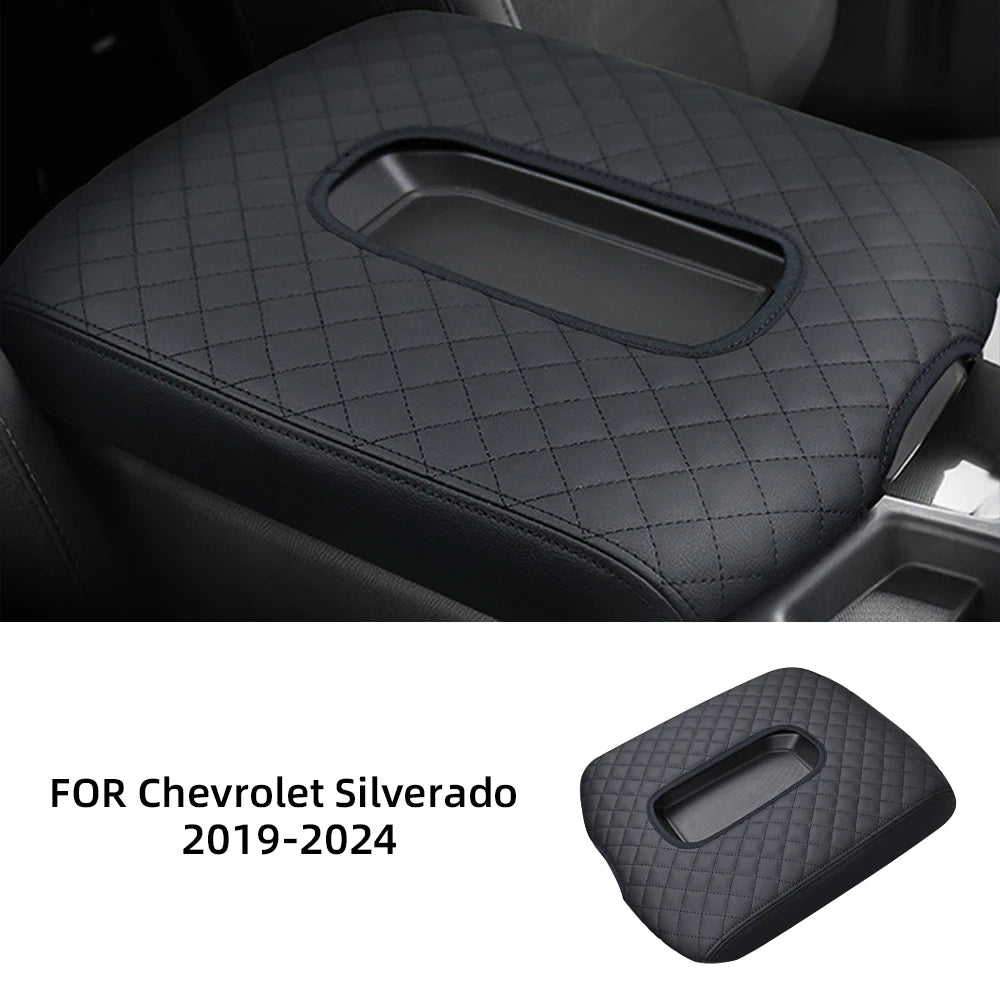 Black luxury microfiber armrest pad designed for the 2019-2024 Chevrolet Silverado