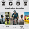 A set of durable motocross and cycling goggles shown with various application scenarios like climbing, cycling, running, and 