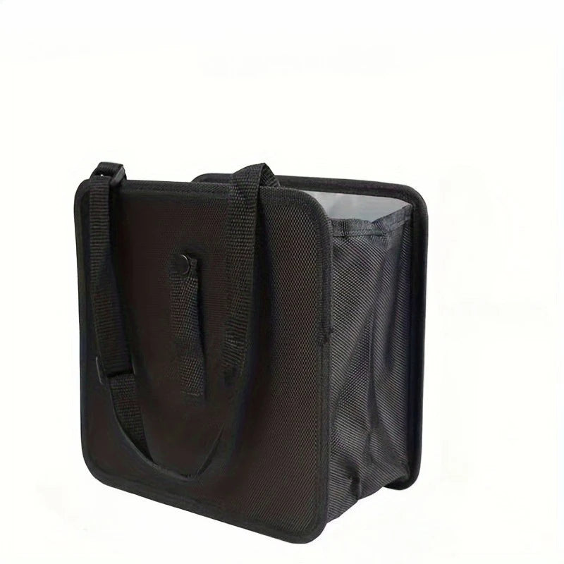 Black car trash organizer featuring a leak-proof liner and a padded exterior pocket.
