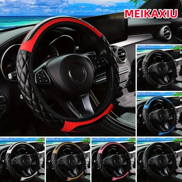 A black crystal carbon fiber steering wheel cover installed in a car interior.