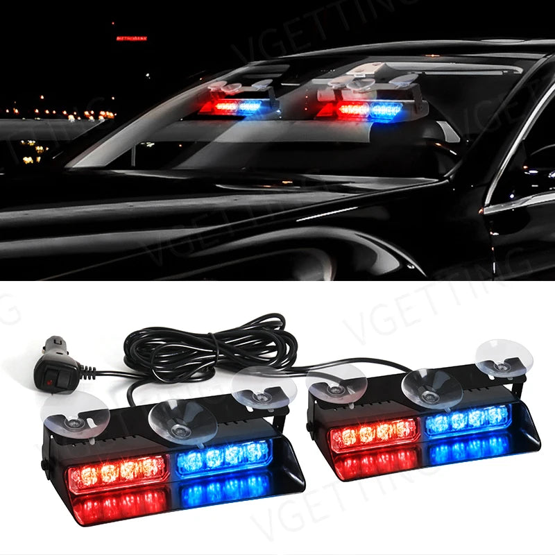 Un ensemble de gyrophares LED multicolores pour avertissement de véhicule, montés sur une base noire.