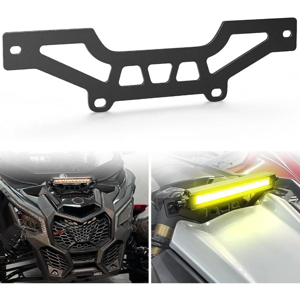 Black mounting brackets for a UTV front side light bar.