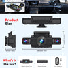 A black 4-channel WiFi dash cam is shown with its components, including a paste bracket and charger, for car monitoring.